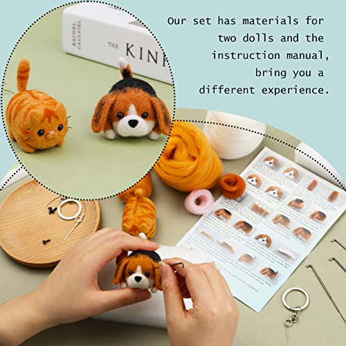 Image of SHWAKK Needle Felting Kit, 2 PCS Dolls Needle Felting Starter Kit with Instructions, Felting Pad, Felting Wool, Felting Needles, Keychain and Split Ring etc