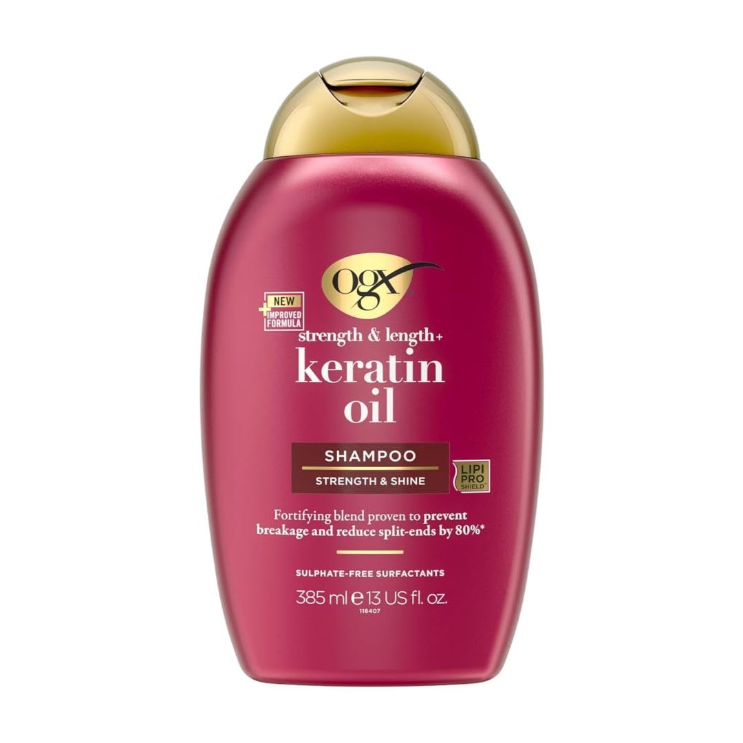 Strength & Length + Keratin Oil Fortifying Anti-Frizz Shampoo for Damaged Hair & Split Ends, with Keratin Proteins & Argan Oil, Paraben-Free, Sulfate-Free Surfactants, 385ml