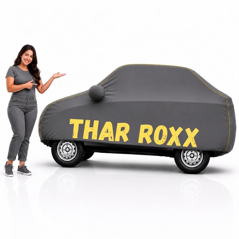 Image of Long-Life 100% Waterproof Thar Roxx Car Body Cover for Dust & Rain, Compatible with All Models of Thar Roxx Car Cover, Comes with Bird Droppings, Scratch, UV and Paint Protection - Grey