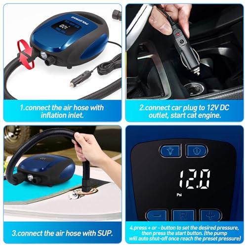 Polotrag PTG-0125 Paddle Board Pump, Sup Electric Pump, Professional 20 Psi Portable Air Compressor With Auto-Off, Deflation Function And 12V Dc Car Cigarette Lighter For Inflatables thumb #6