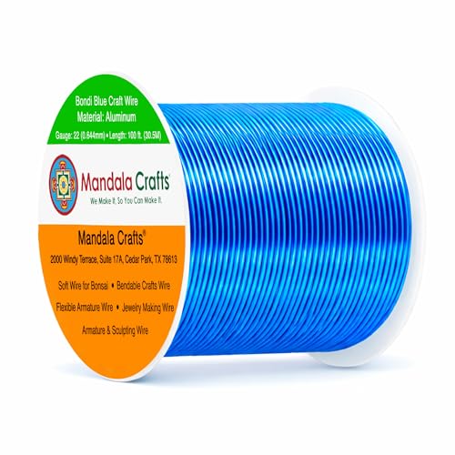 Image of Mandala Crafts 22 Gauge Bondi Blue Anodized Aluminum Craft Wire, 100 FT | Colored, Flexible, Bendable, for Bonsai, Armature, Sculpting, Wire Wrapping, Jewelry Making, Weather & Tarnish Resistant