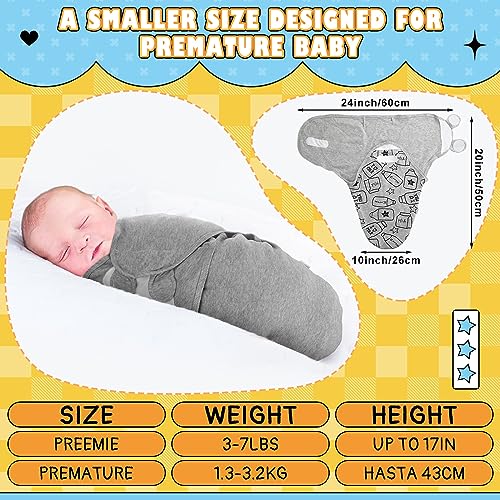 Image of Newwiee 4 Pcs Preemie Baby Swaddle Wrap Adjustable Cotton Swaddle Sleep Blanket for Preemie Boy Girl Improves Sleep Essentials(Grey Stripe)