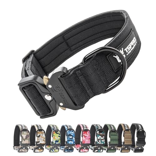 TSPRO Premium Collare per Cani, Regolabile Collare Tattico con Patch e una Robusta Fibbia Metallica a Sblocco Rapido, per Cani di Taglia Media a Grande (Nero L)