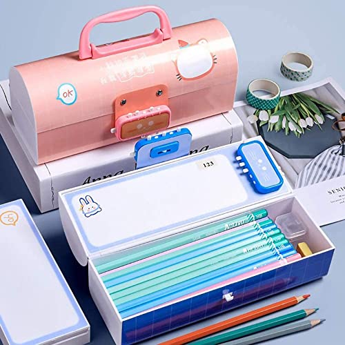 Image of 3D Unicorn Cover Large Capacity Pencil Case Compass with Compartments, School Supply Organizer for Students, Stationery Box, Cosmetic Zip Pouch Bag (1 Unit) (Password Lock Pencil Box)