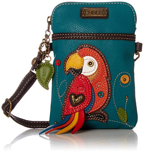 Chala Red Parrot Cellphone Crossbody Handbag - Convertible Strap Bird Lovers