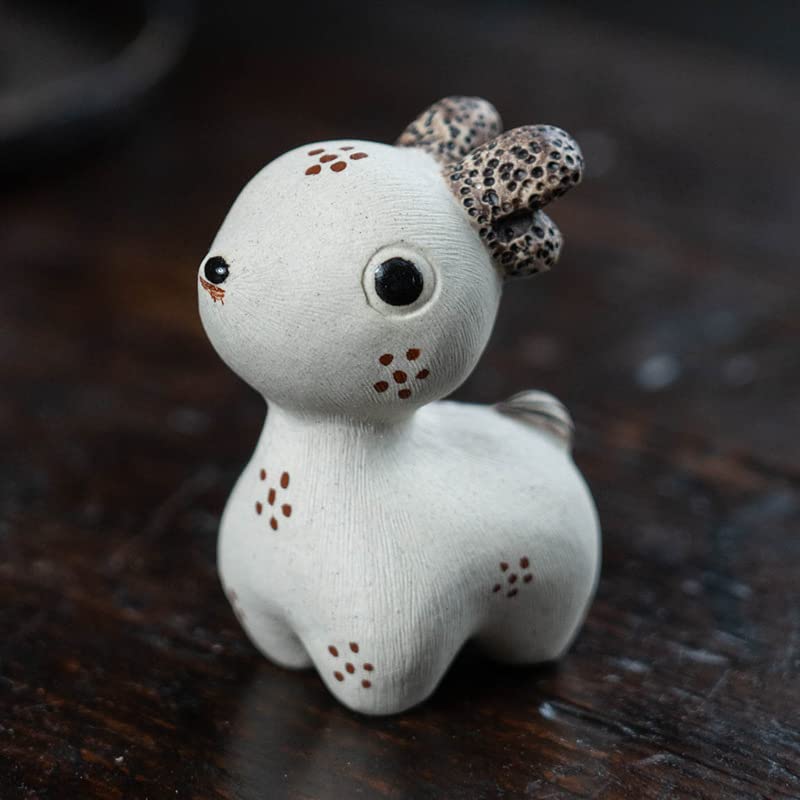 Yixing Hand-made Tea Pet Deer Funny Cute Purple Clay Statue Kung Fu Tea Tray Decor Tea Lover's Gift fot Home Office Desk Feng Shui Ornament