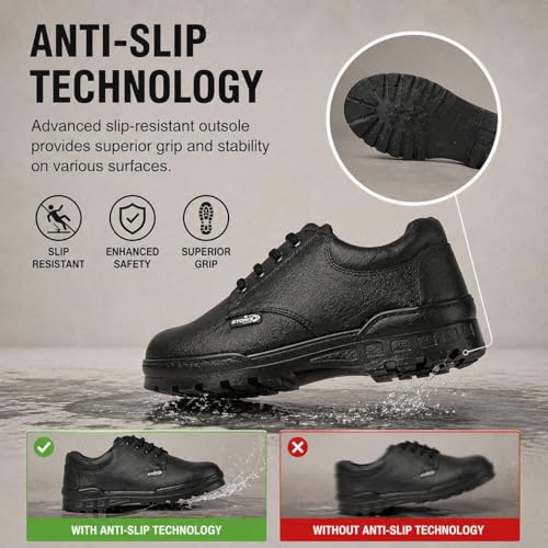 Image of STONIX Derby Safety Shoes Men's for Heavy Duty Steel Toe | Lightweight with TPR Sole | Oil Resistant and Electrical Hazard | Industrial & Construction sites Work,(SIZE-06, BLACK)