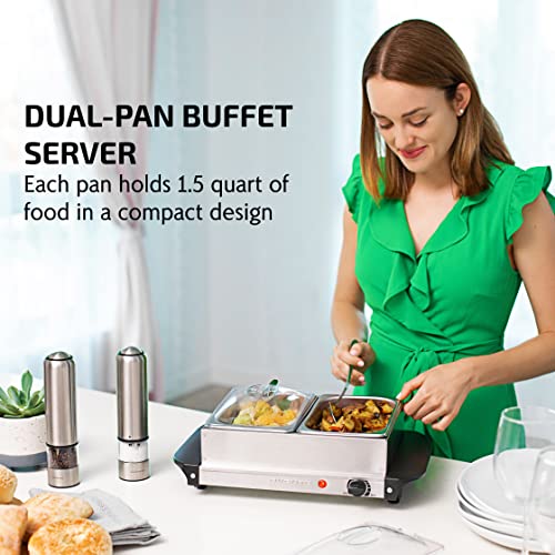 Ovente Buffet Server And Food Warmer With Two 1.5 Qt Chafing Dish Set, Stainless Steel Warming Tray, Adjustable Temperature Control, Perfect For Parties Entertaining Events And Holidays, Silver Fw152S #TOP1