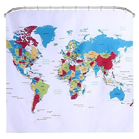 PiniceCore Mapa del Mundo Cortina de Ducha Impermeable Cover
