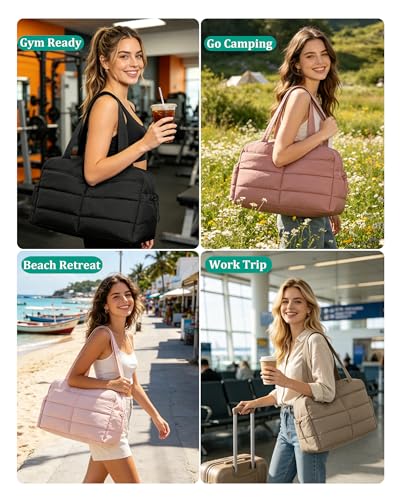 Image of BAGSMART Gym Bag for Women, Lightweight Puffer Duffle Bag 2-PC Travel Bag, 31L Weekender Overnight Bag Quilted Carry On Tote Bag, Diaper Hospital Dance Bag for Travel, Gym, Water Resistant