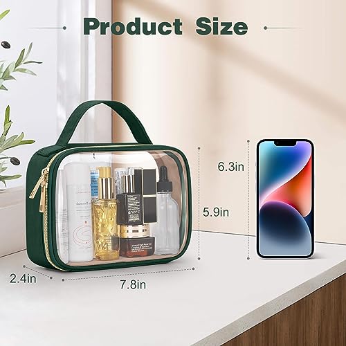 Image of Wedama TSA Approved Toiletry Bag, 4 Pack Clear Makeup Bags with Handles, Quart Size Clear Toiletry Bags, PVC Cosmetic Bags for Women and Men, Carry on Airport Airline Compliant Bag, Dark Green