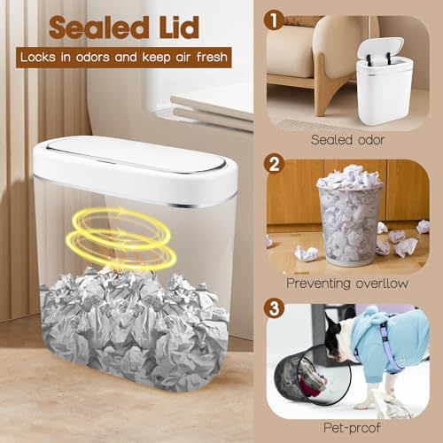 Image of VZZNN 2Pcs Bathroom Trash Can,2.4 Gallon Automatic Garbage Can with Lid,9 Liter Small Touchless Motion Sensor Trash Bins, Garbage can for Bathroom, Kitchen, Office,White