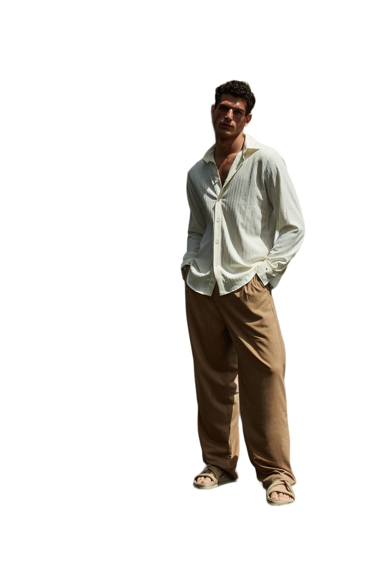 Trendyol Herren Camel Gerade Weites Bein Nor Taille Hose