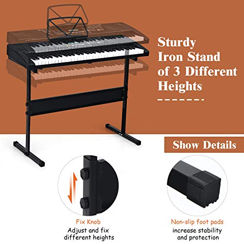 Costzon 61-Key Electronic Keyboard Piano W/Lighted Keys, Built-In Speakers, Recorder, 255 Timbres/Rhythms, 3 Teaching Modes, Lcd Display, Headphones, Adjustable Stand For Beginner Adults (Black) #TOP5