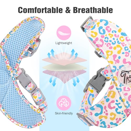 Pawaboo Hundegeschirr mit Hundeleine Set, X-Rahmen Verstellbares Anti Zug Anti-Erstickung Hund Brustgeschirr für Kleine, Mittelgroße Hunde & Welpen, Hundeweste mit Leine, M, Bunter Leopard