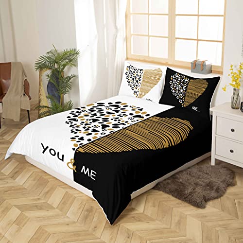 Toi et moi parure de lit doré noir coeur housse de couette pour amoureux couple hommes femmes romance housse de couette 140 x 200 cm saint valentin maison...