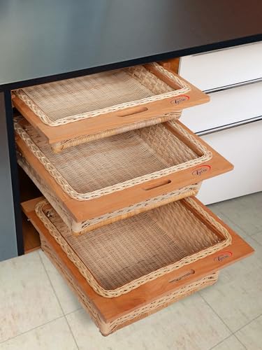Image of PVC Wicker Basket for Modular Kitchen - Durable Plastic Basket for Kitchen | Water-Resistant | Pull Out Pvc Basket for Fruits & Vegetables Organizer ((16.25W(414mm) X20LX6H (No Partition))