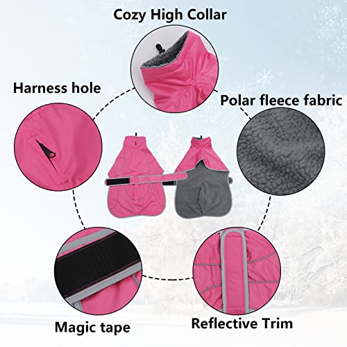 Geyecete- Wasserdicht Windhunde Mantel Fleece Whippet Pullover Winterjacke,Verstellbaren Reflektierend Outdoor Hundemantel für mittel und Grosse Galgo Windhund Whippet Lurcher Saluki-Rosa-XXXL