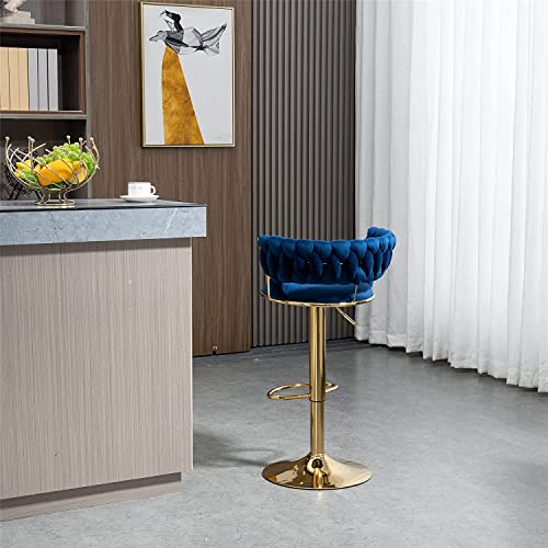 Kakotito 360° Velvet Swivel Bar Stools With Low Back & Footrest, Adjustable Counter Barstools, Gold Bar Stool (Set Of 2, Navy) #TOP4