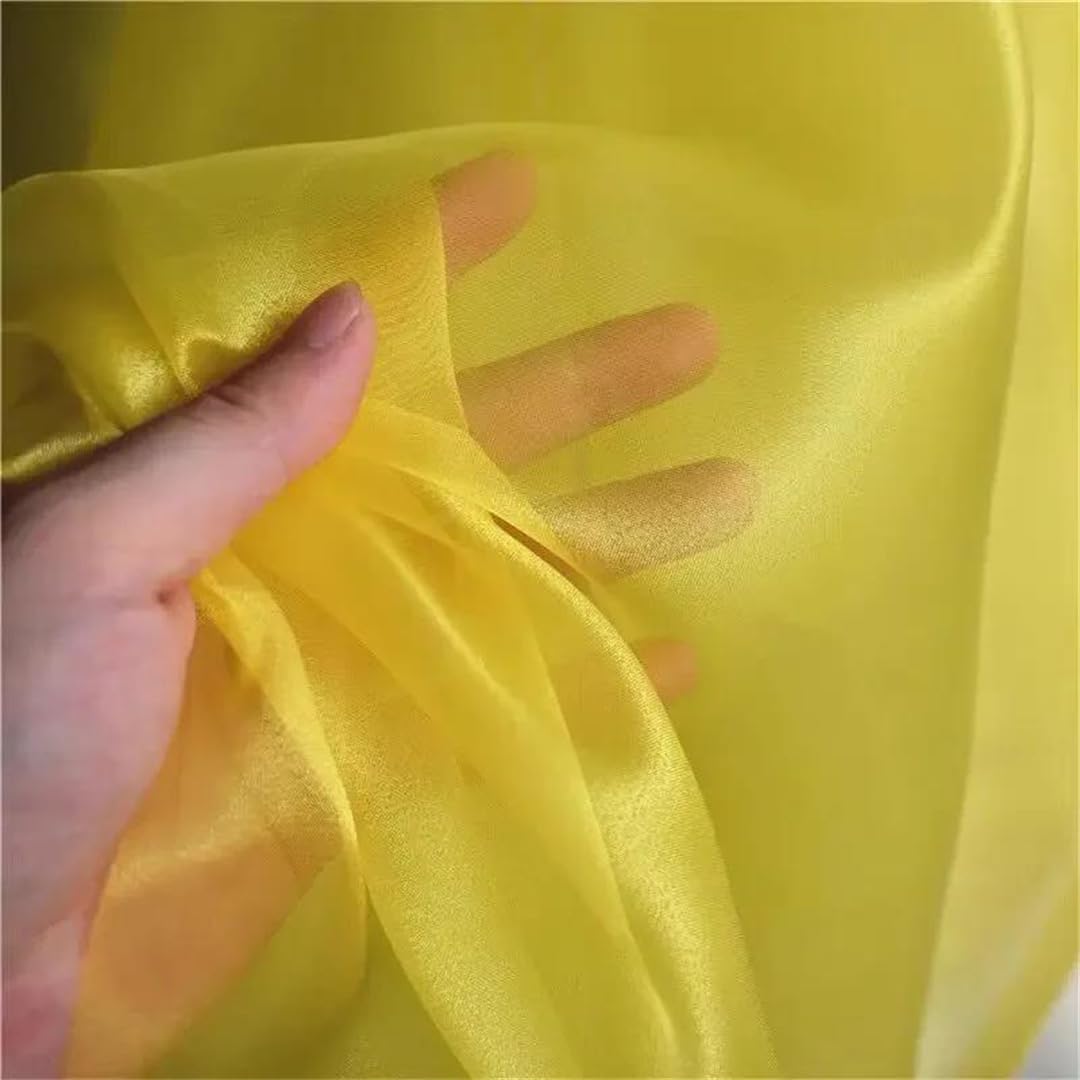 Organza Fabric， Multicolor Sequined Polyester Organza Fabric 100cm X 150cm for Sewing and Decoration(Yellow)