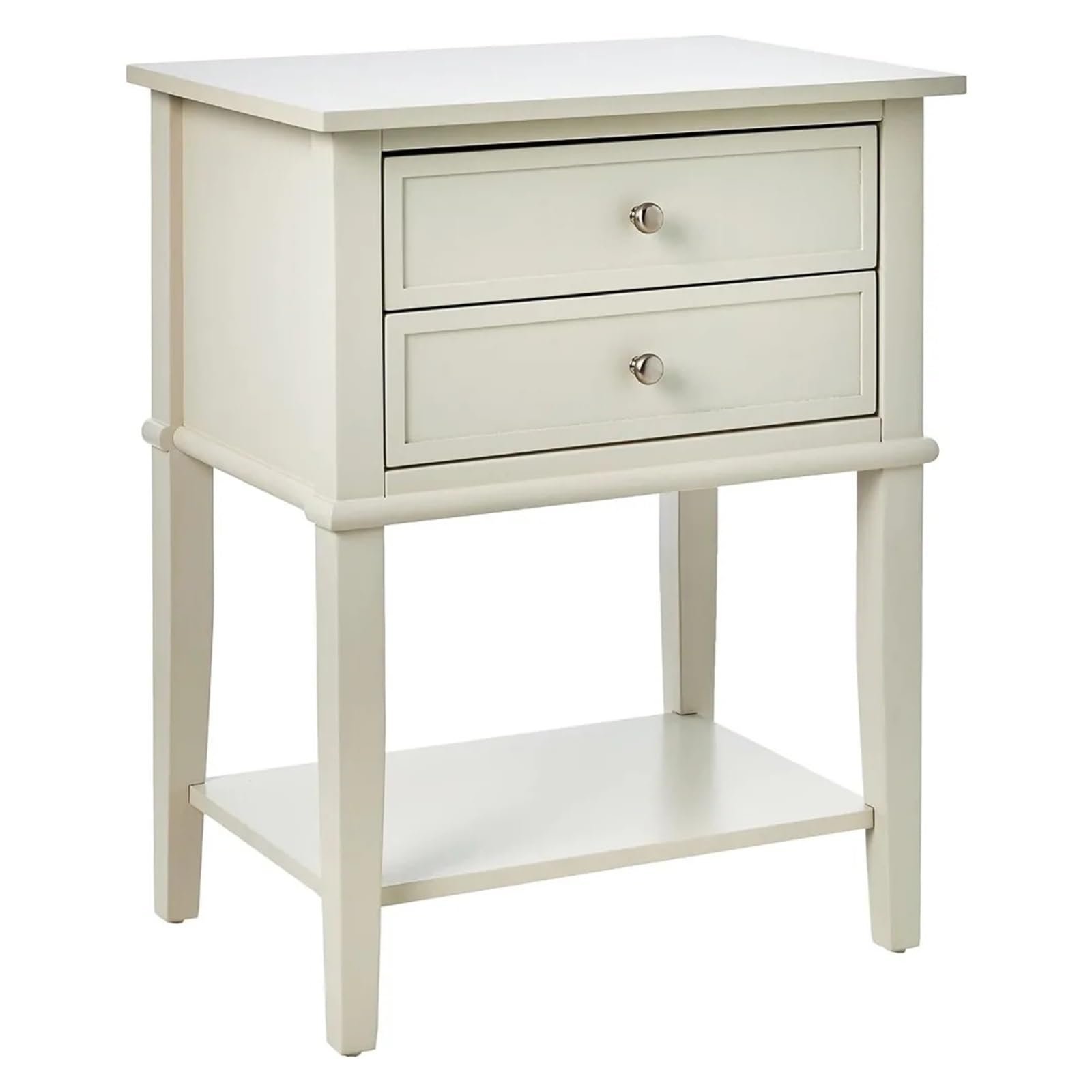 White Bedside Table with 2 Bedroom Drawers, End Table Bedside Table with Storage Space Shelves,White