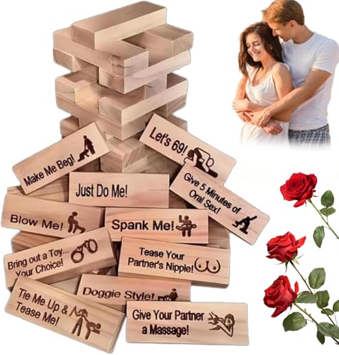 TSFGDYL 48pcs Wooden Tumble Tower Games - Couple Game Blocks,Party Night Block,Fun Valentine's Day Gift,Lover Drunkingm and Stacking Block for Date Night Party Game