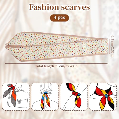 4PCS Cute Scarf Handbags, Women Head Neckerchief Purse Scar, Fashion Neckerchief Neckband for Women Wrap Fashion Gifts, Band Narrow Scarves Ribbon Satin Head Scarf2