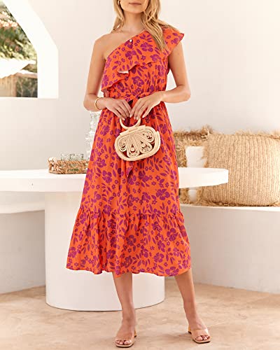 BTFBM Women's One Shoulder Maxi Dress Sleeveless Casual Summer Layered Ruffle Boho Floral Print Party Beach A-Line Dresses3