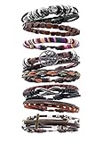  8 Piezas Cuero Pulseras Árbol de la Vida para Hombres Mujer Trenzado Pulsera Cuentas de Madera Cuerda Brazalet Vintage Pulsera Ajustable (joyería)