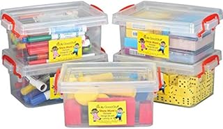 Really Good Stuff Small Clear Plastic Stackable Storage Tubs with Locking Lid – Red Handles Lock Lid in Place – Hold Suppl...