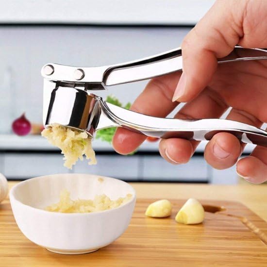 samtrish Garlic Crusher Presser Garlic Press Multi-Function Manual Portable Garlic Crusher Curved Garlic Ginger Mincer Stainless Steel Garlic Presser Grinding Slicer Squeeze Press Garlic Chopper