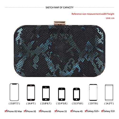 Fawziya Formal Purse Snakeskin Clutch Evening Bag For Women Glitter-Peacock Blue