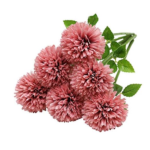 Tifuly Flores de Hortensia Artificial, 6 Piezas de crisantemo de Seda pequeña Bola de Flores para la decoración de la Oficina del jardín del hogar, Ramos de Novia, arreglos Florales(Rosa)