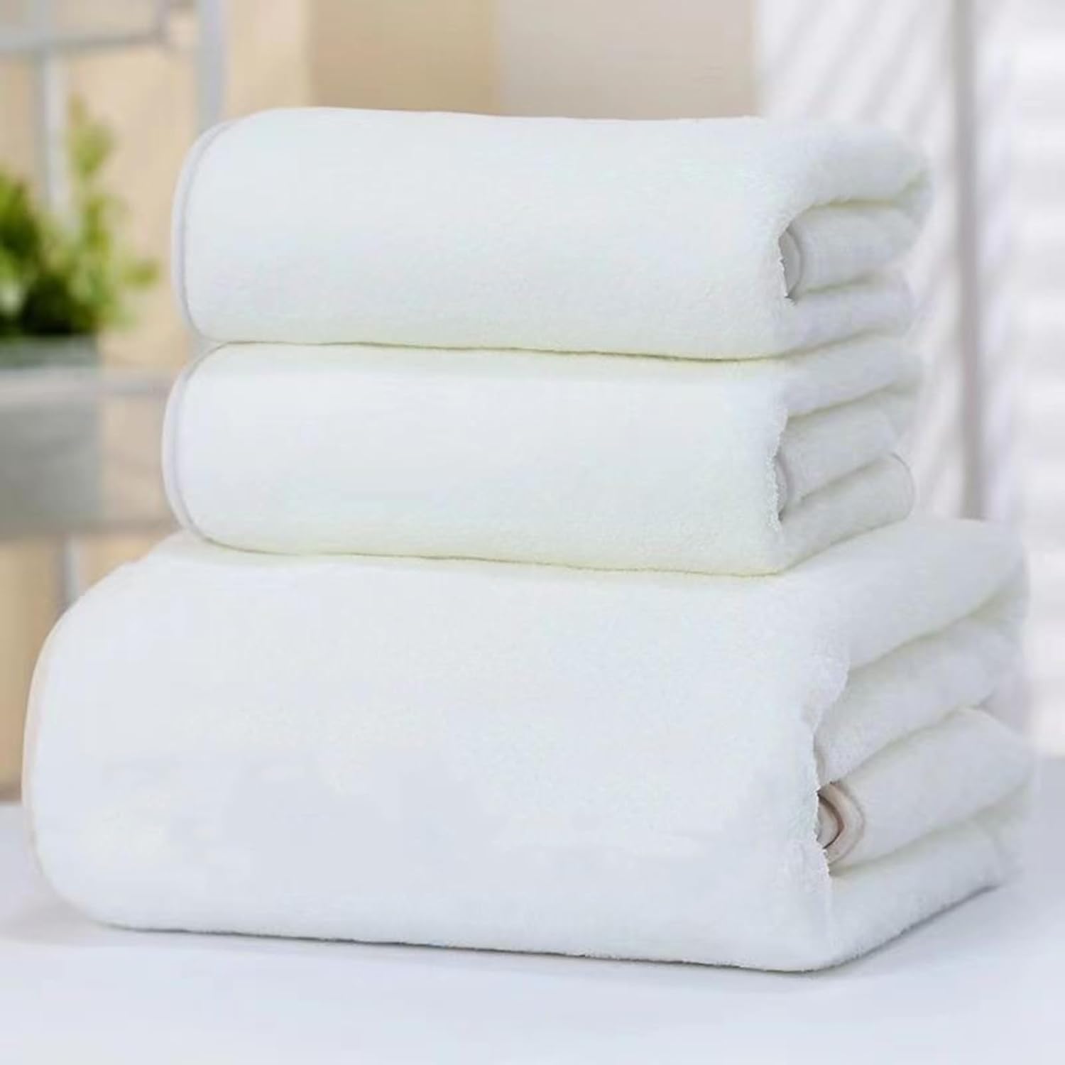 Bath Towel Set (3 Pack, 2 35 * 75cm 1 * 70 X 140 cm) - 600 GSM 100% Combed Cotton Quick Drying Highly Absorbent Thick Bathroom Towels - Soft Hotel Quality for Bath and Spa(Rice-white)