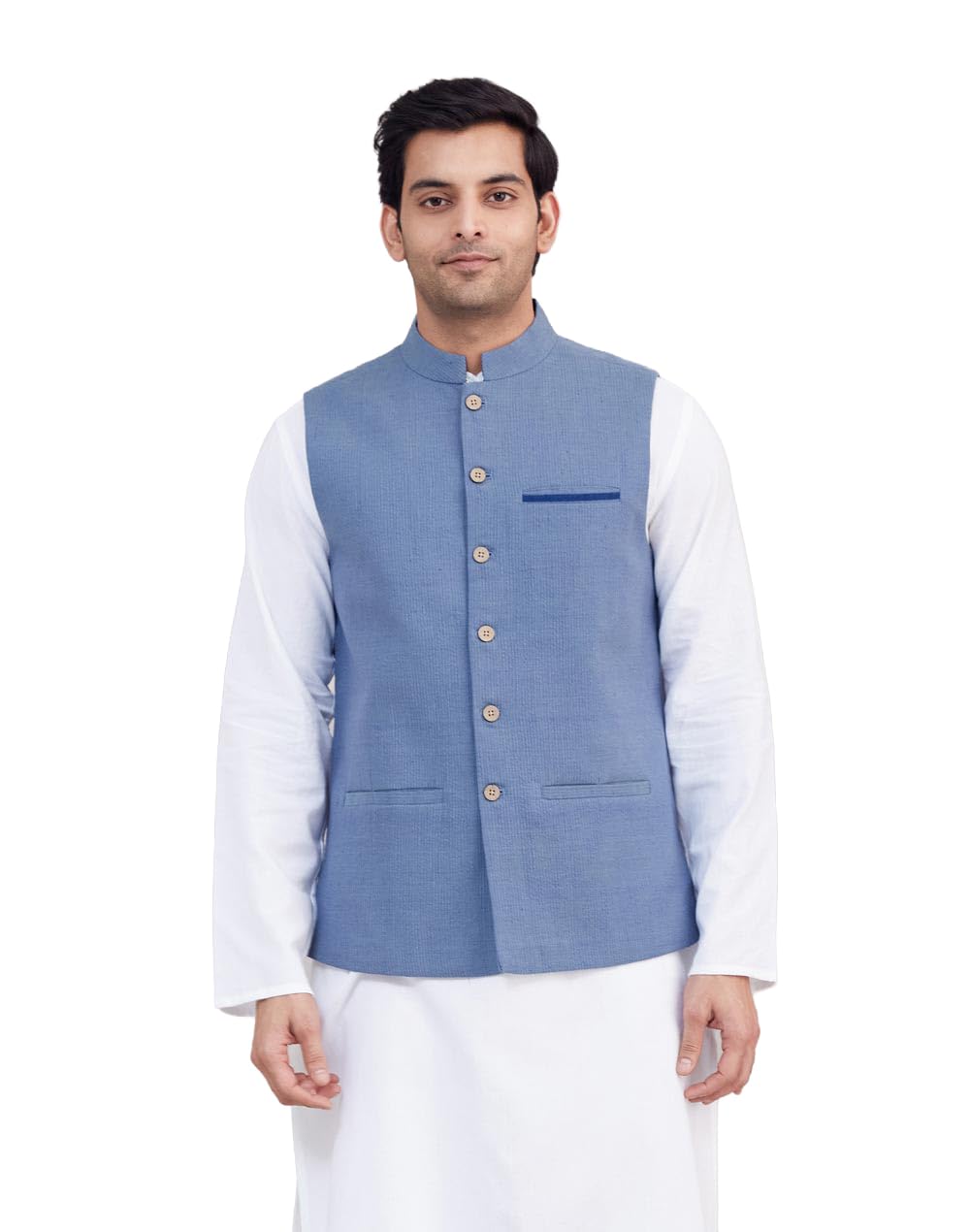 fabindia Blue Cotton Nehru Jacket-picture-27