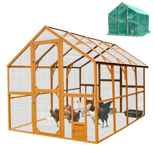 Wooden Chicken Coop 111''×74''×72'' Large Kitten Playpen, Chicken Run with Waterproof Cover and Two Small Doors, Pet Playpen Exercise Pen for Rabbit