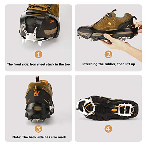 Cosyzone Crampons Traction Cleats Ice Grips Spikes for Shoe/Boots Safe for Walking, Jogging, Climbing Fishing Hiking-Orange (1 Pair)