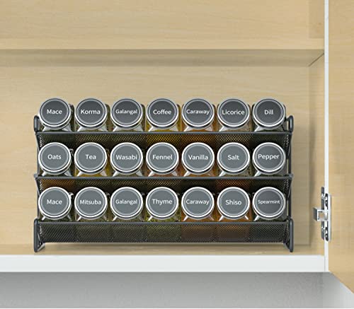 Image of SpaceAid Spice Rack Organizer with 21 Spice Jars, 386 Spice Labels, Chalk Marker and Funnel Set for Cabinet, Countertop, Pantry, Cupboard or Door & Wall Mount - 21 Jars, 13.4 inch W x 9 inch H, Black