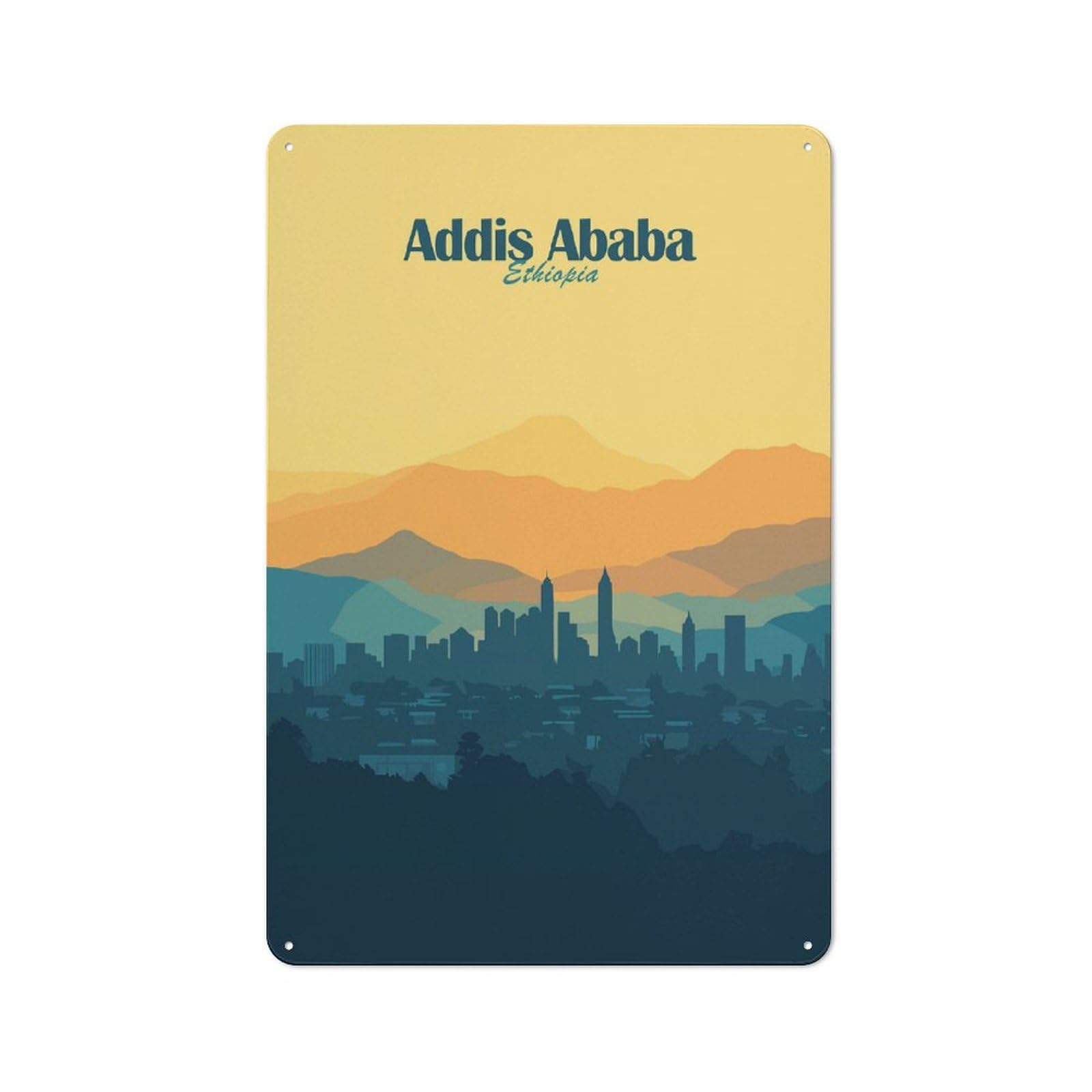 Junmoney Style-16 Addis Ababa Skyline Retro Metal Sign 30X20cm For Garage Or Workshop, With Clear Retro Wall Decor Character