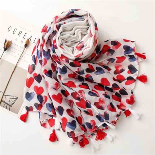 Red Love Heart Scarf Wraps and Shawls with Tassels for Women Fashion Scarves for Spring Summer Fall Winter2