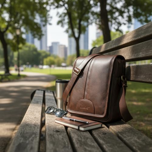 Image of Men's Leather Sling Bag Crossbody Messenger Shoulder Bag | Stylish Office Travel Side Bag with Multiple Compartments, Adjustable Strap & Secure Pockets for Daily Use