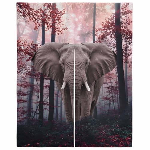 Lalirulero のれん 遮光 幅85x丈170cm おしゃれ 暖簾カーテン 間仕切り 仕切り 防寒 防音 目隠し 厚手 和風 出入り口 グッズ 寝室 玄関 キッチ リビング 春夏秋冬 秋 森 象 芸術 現実