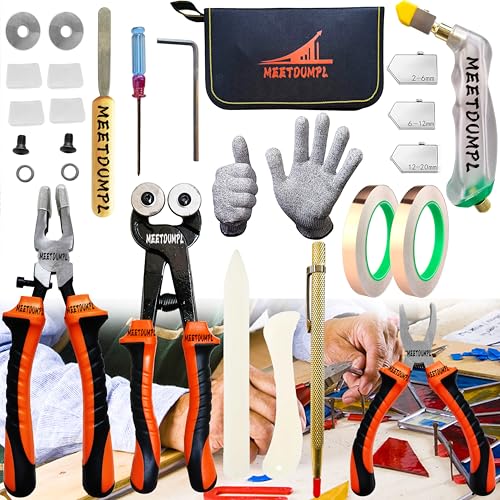 26pcs Stained Glass KitGlass Cutters ToolsStained Glass Supplies Heavy Duty Glass Running PliersWheeled Glass NippersBreaker Grozer PliersGlass Cutterfor Stained Glass Mosaics Fusing Breaking(3)