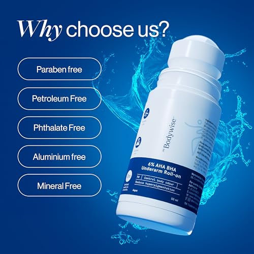 Image of Be Bodywise 6% Aha Bha Underarm Roll On 50ml | 4% Lactic Acid, 1% Mandelic Acid, 1% Salicylic Acid | Controls Odour & Reduces Pigmentation for even tone skin | 0% Alcohol & 0% Aluminium | Aqua Fragrance