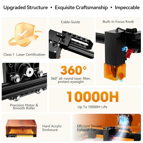Laser Engraving Machine, Woxcker L2 MAX 10W Enclosure Laser Engraver, CNC Engraving Machine 0.01mm High Precision Laser Engraving and Cutting for Wood Stainless Steel Glass