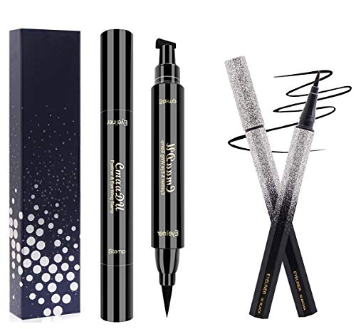 Double-end Winged Eyeliner Stamp Pen, Long Lasting Waterproof & Smudgeproof Natural Looking Brows with 2 in 1 Eye Makeup 2PCS (Black)