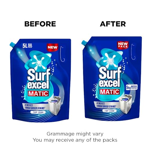 Image of Surf Excel Matic Top Load Liquid Detergent 5Kg Refill Pouch, Specially designed to remove Tough Dried Stains, 1st time in Washing Machine