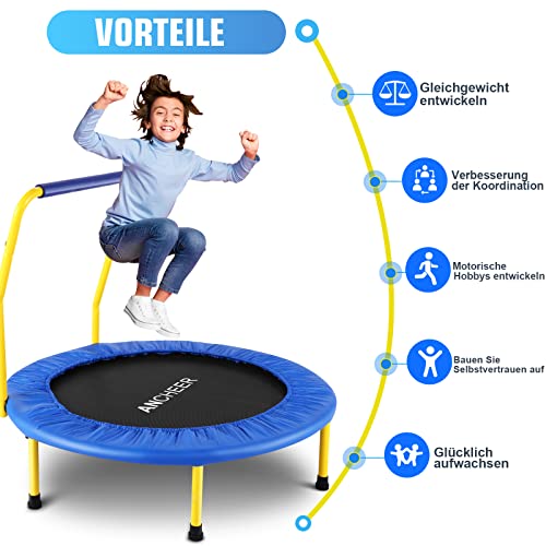 ANCHEER Kindertrampolin Trampolin Kinder Indoor Mit Haltegriff,Minitrampolin Durchmesser Ca. 91cm, Belastung Bis 75kg – Bild 4