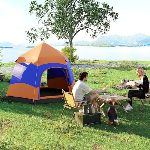 Outsunny Double Layer Instant Pop Up Tent with Rainfly, Hexagon 4 Man Dome Tent, Portable Camping Shelter with Sewn-in Groundsheet and Carry Bag, for Festival Backpacking Road Trips - Image 3