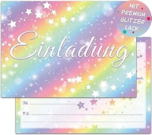 Vosvolo 12 Regenbogen Einladungskarten Glitzerlack